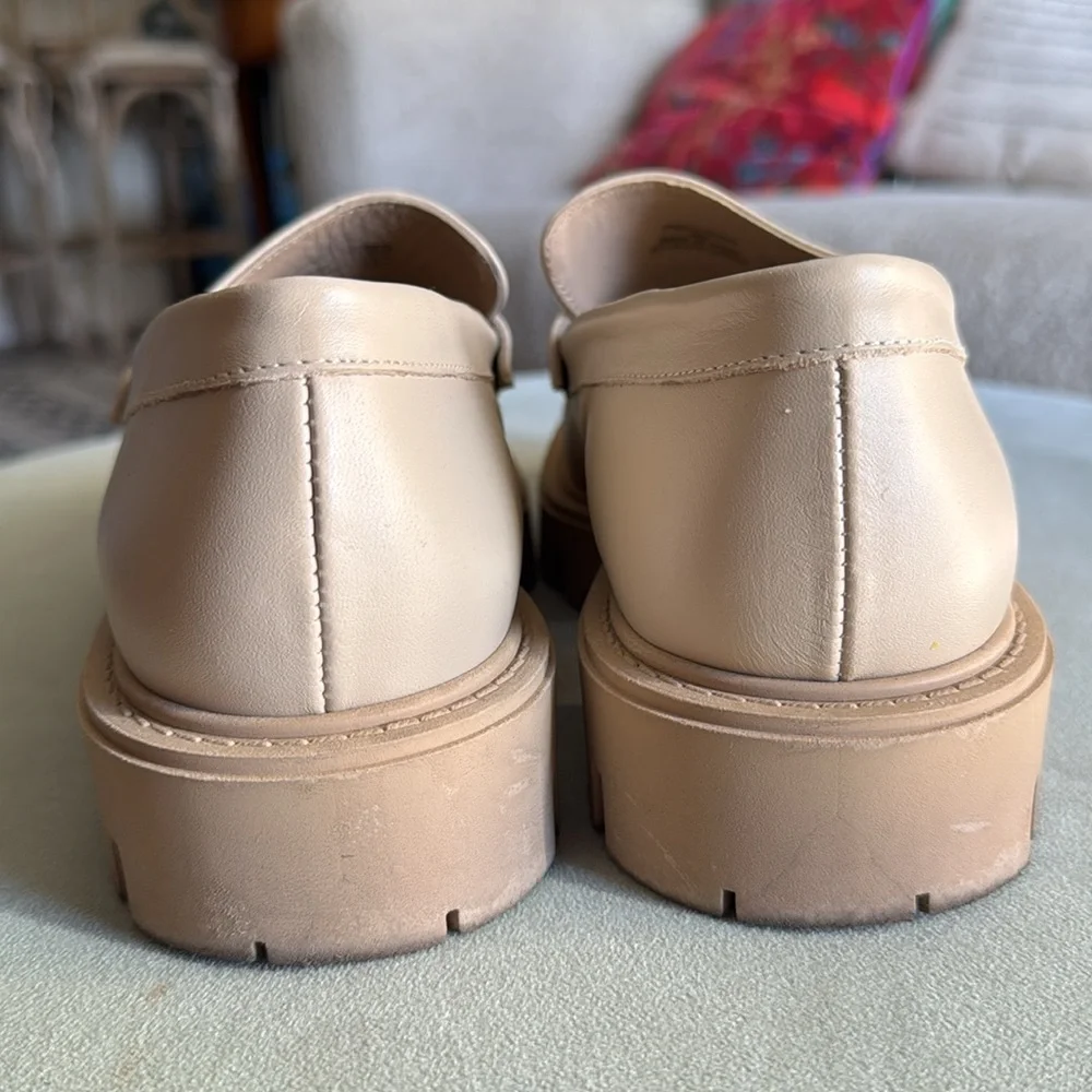 ZARA Beige Leather Gold Buckle Lug Sole Loafers Women - Picture 7 of 10